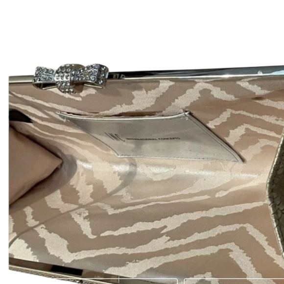 INC International Concepts "Carolyn" Gold Snake Print Rhinestone Bow Clutch NWOT - Picture 8 of 9